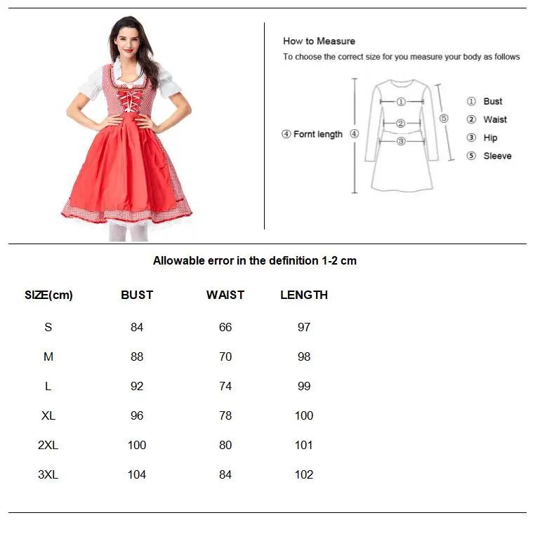 Tradicional Oktoberfest Dirndl Vestido para Mulheres, Fantasia Beer Maid Costume, Traje Festival do Outono, Tamanho S-3XL