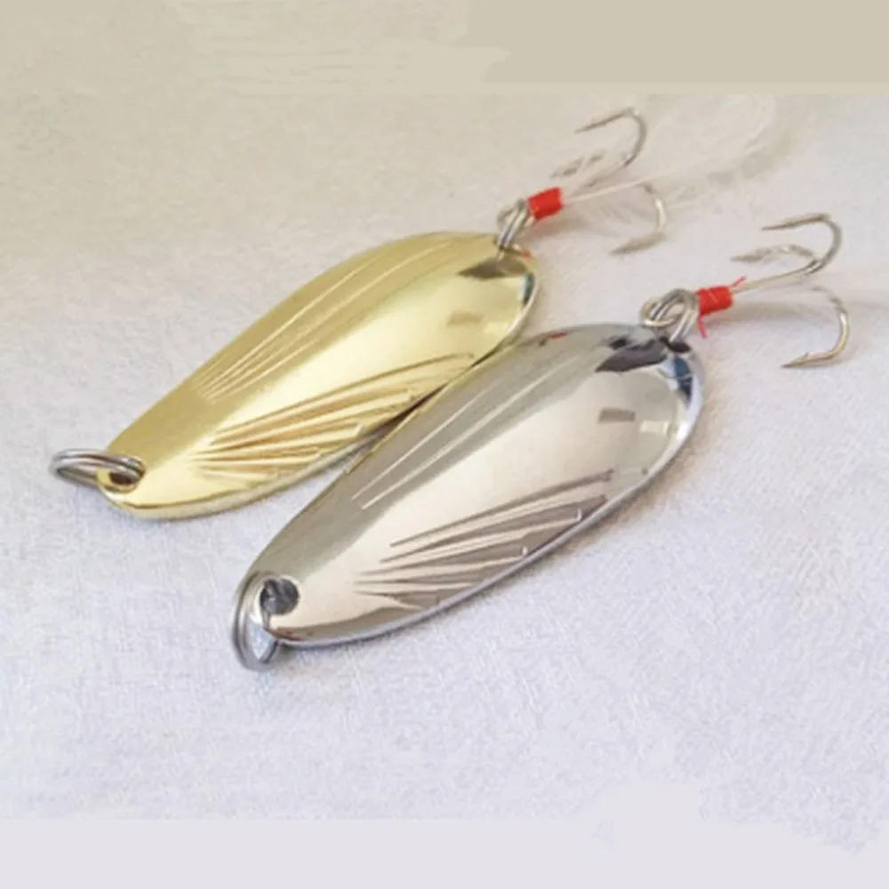 FISHINAPOT 1pcs Metal 3g/5g Sliver Sequins Spinner Fishing Lure Spoon Lure with Feather Hard Baits Treble Hook Pesca Wobblers