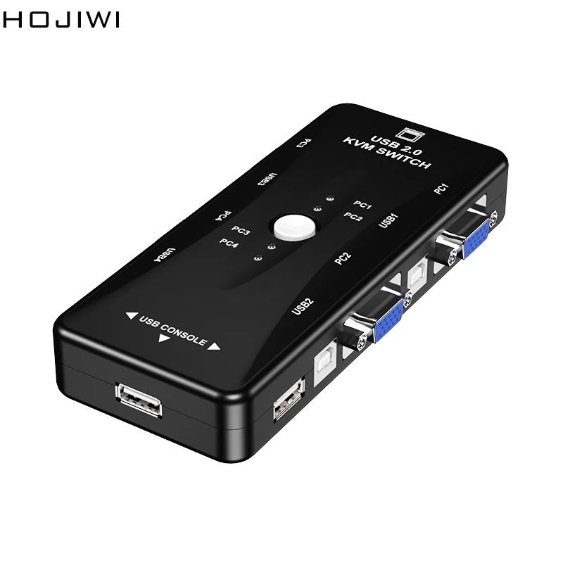 

HOJIWI USB Sharing KVM Switch 4 Port VGA SVGA USB 2.0 Splitter Printer Mouse Keyboard Pendrive Share Switcher Box Adapter AD13