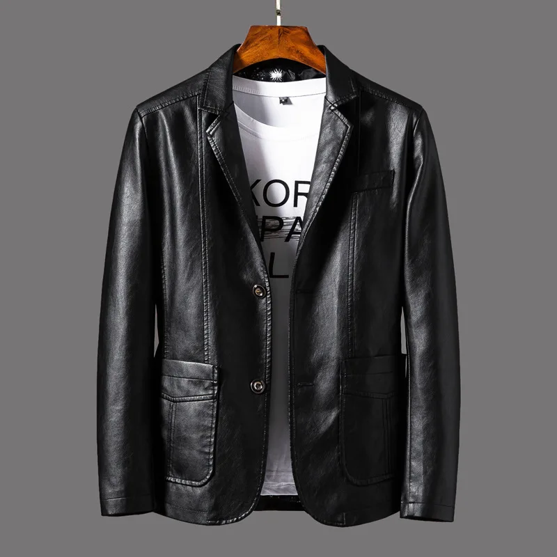 

Faux Leather Suit Jacket Men Slim Fit Short Coat Spring Autumn Fashion Streetwear Casual Blazer Jackets Male Outerwear MY164