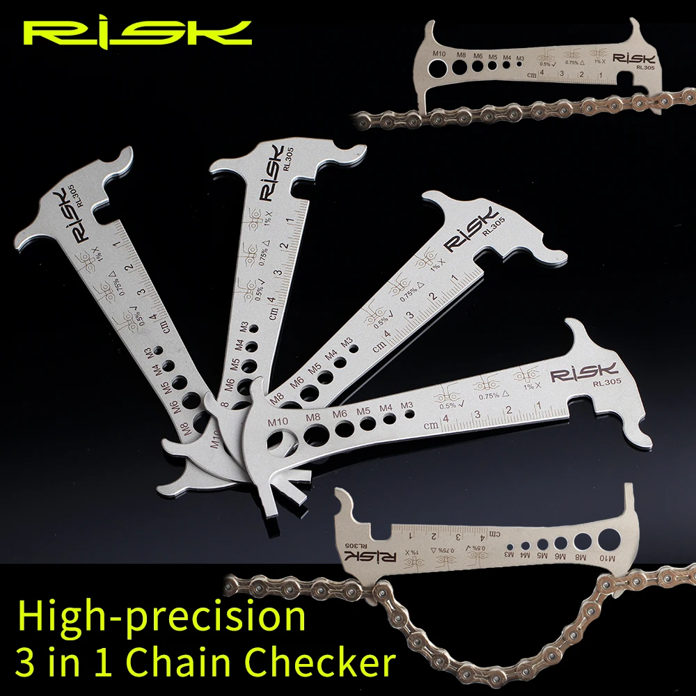 RISK 3in1 Bicycle Chain Checker Wear Indicator for 8/9/10/11/12 Speed Bike Chain Hook Bolt Length Measurement for M3/4/5/6/8/10