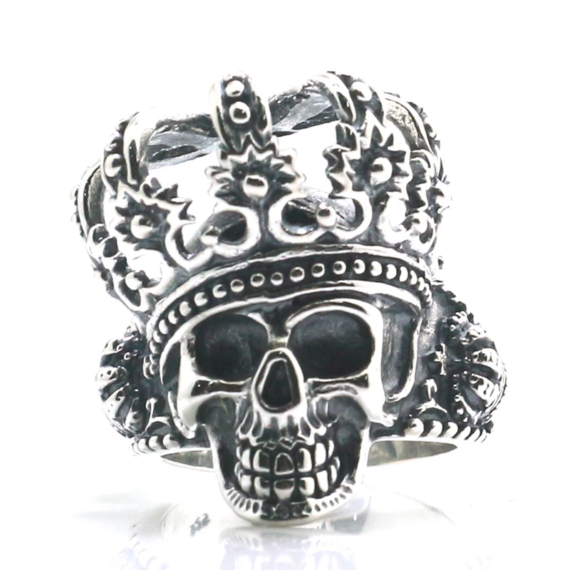 

Unisex 925 Silver Cool Punk Gothic Crown King Skull Ring