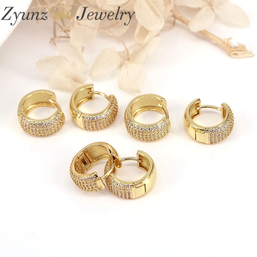 

5 Pairs, Gold Color CZ Hoop Earrings, Chunky Round Geometric Hoop Earrings-Minimalist Hoops Earrings