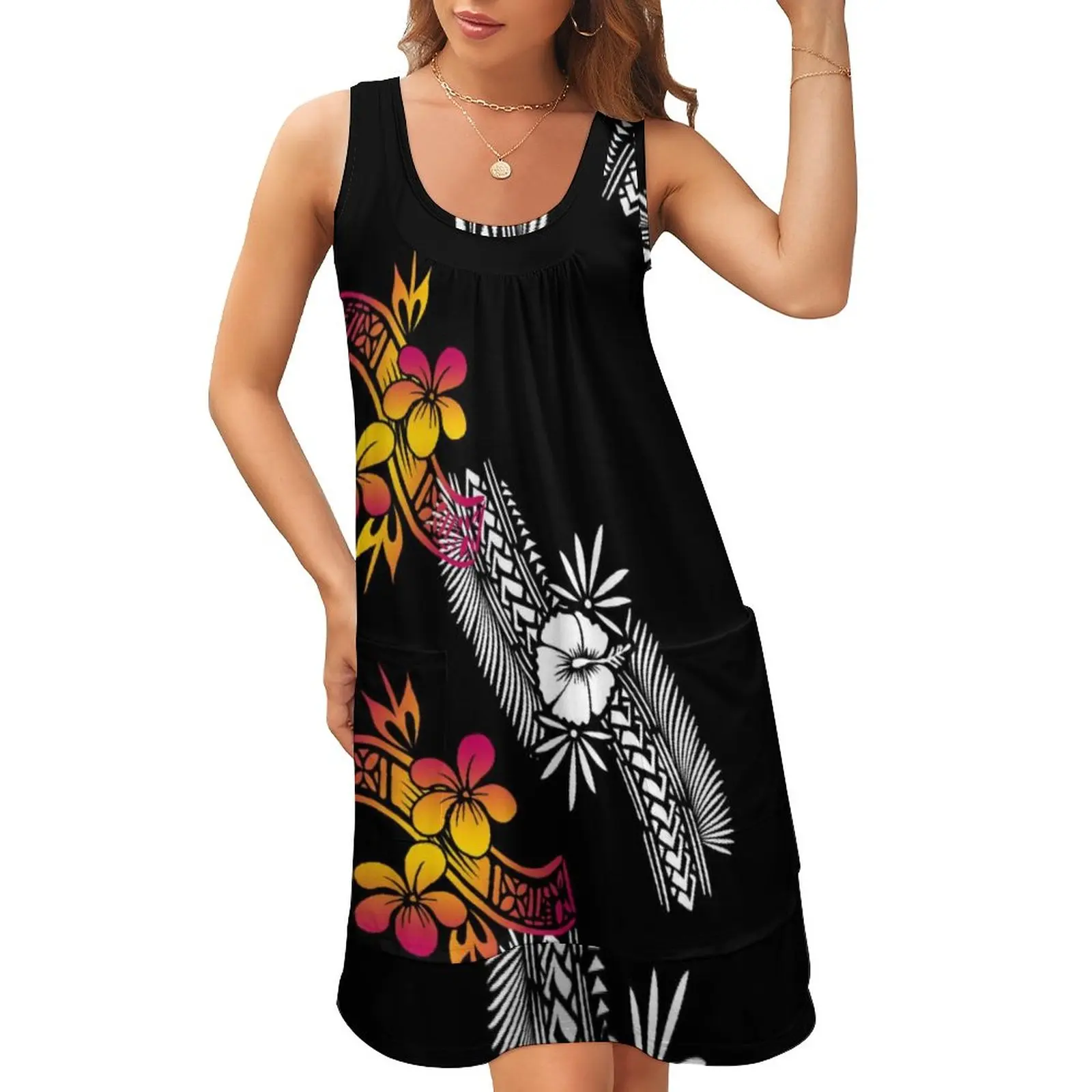 여성용 통가 폴리네시안 레트로 스타일 롱 원피스, 퍼시픽 아일랜드 아트, 섹시하고 우아한 원피스, 저녁 1 MOQ 