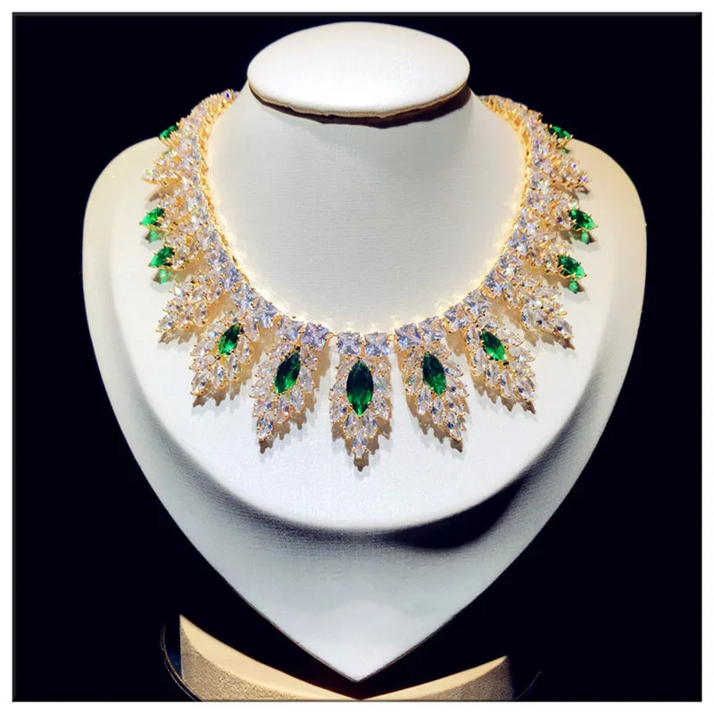 Fine Jewelry Sets For Women 925 Sterling Created Emerald Cubic Zirconia Bridal Necklaces Pendants Drop Earrings Vintage  Set