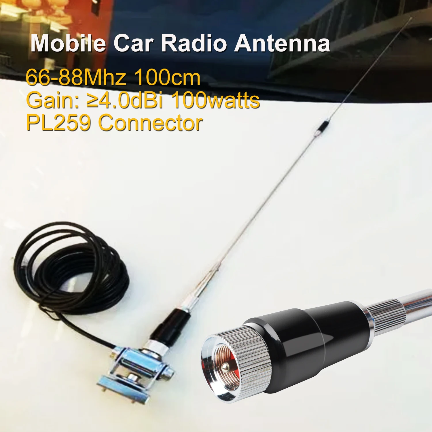 66-88MHz 4dBi 100CM Length High Gain Mobile Radio Antenna with UHF PL259 Connector