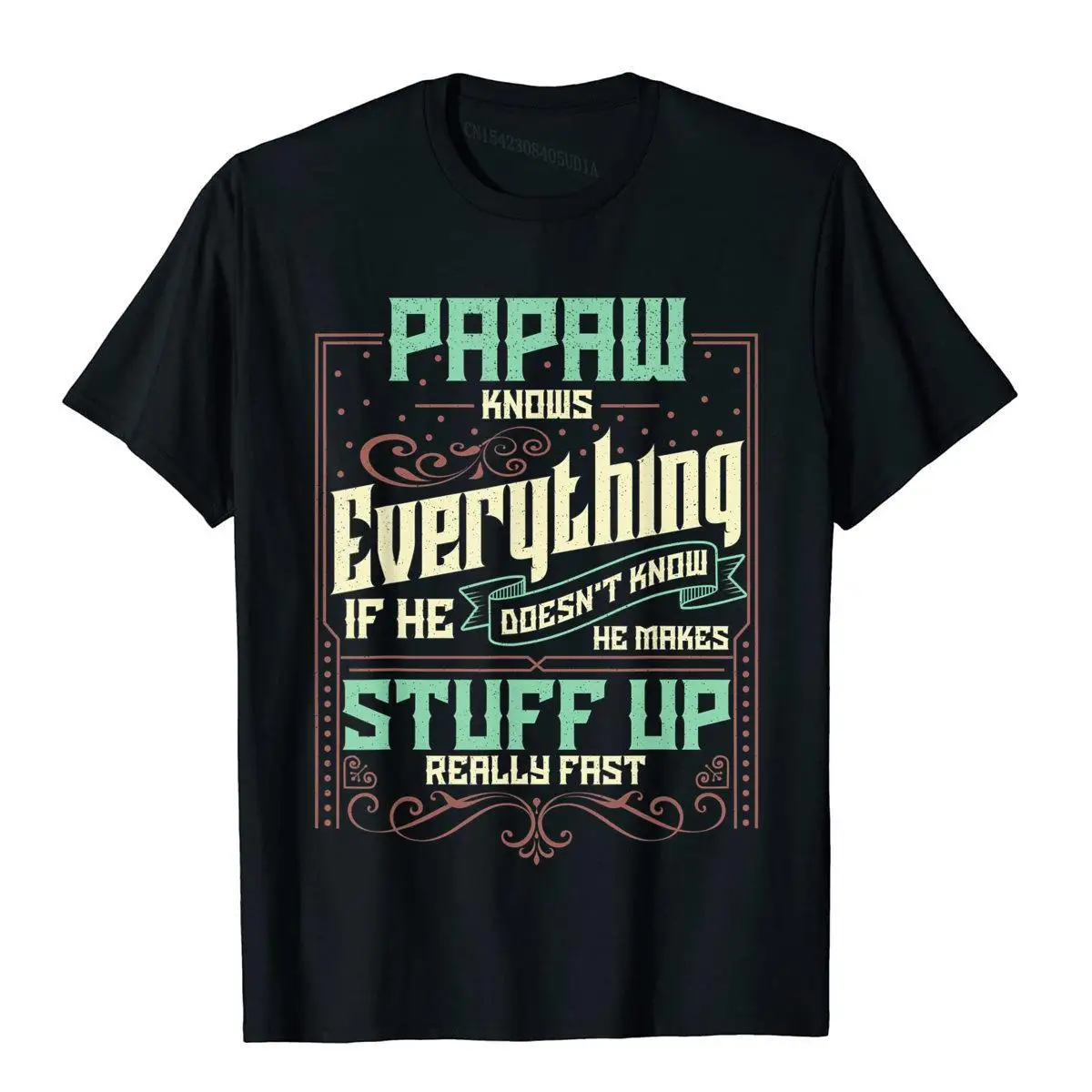 Mens Papaw Knows Everything Funny Papaw Fathers Day Gifts T-Shirt Tops Shirt Family Cosie Cotton Men's T Shirt Leisure