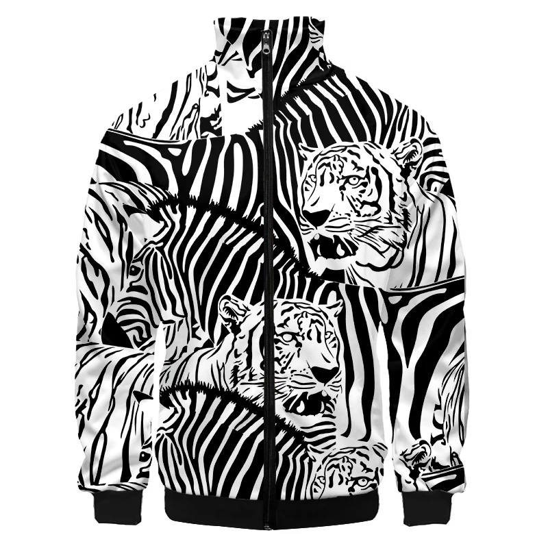 

Zip Jacket Men's Autumn Personality Tops 3D Printed Black White Tiger Zebra Casual Plus Size 4XL Costuming Unisex Winter Coat