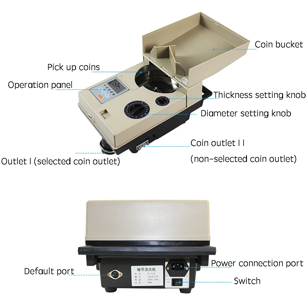 CS-200 High-Speed Coin Counter Coin Sorter Game Currency Counting Machine Capacity Of 2000 Pieces 220V/50HZ