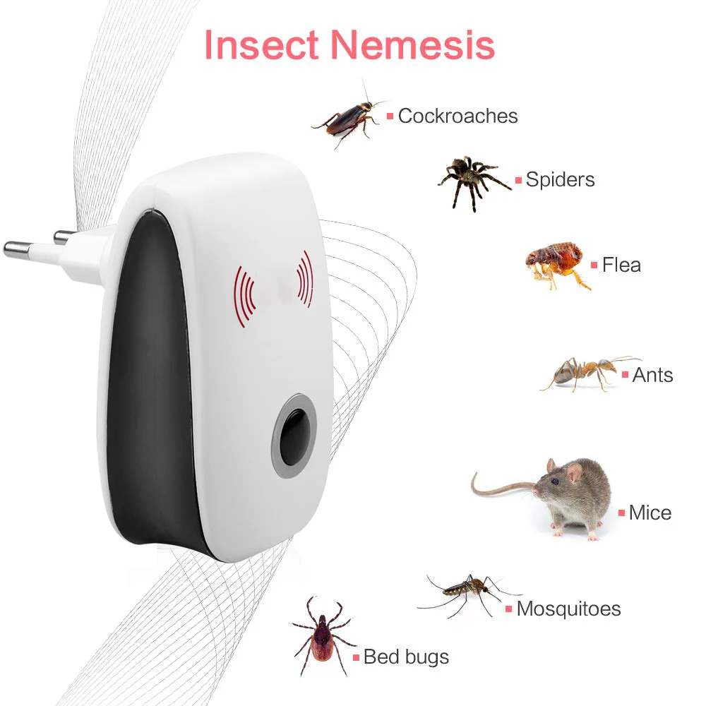 Ultrasonic Anti Mosquito Insect Repeller, Assassino do Mosquito Eletrônico, Rato, Rato, Barata, Rejeitar Pragas, UE, EUA