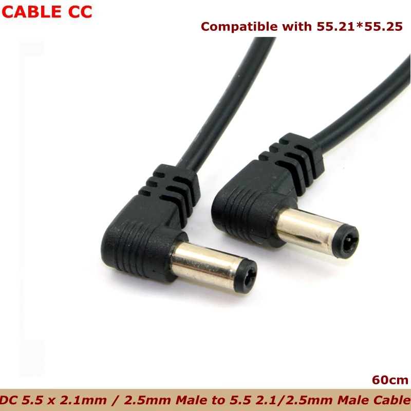 Podwójny kolanko 90 stopni DC Power 5,5 x 2,1 mm / 2,5 mm męski do 5,5 2,1/2,5 mm męski kabel wtykowy pod kątem prostym 90 stopni 0,5 m