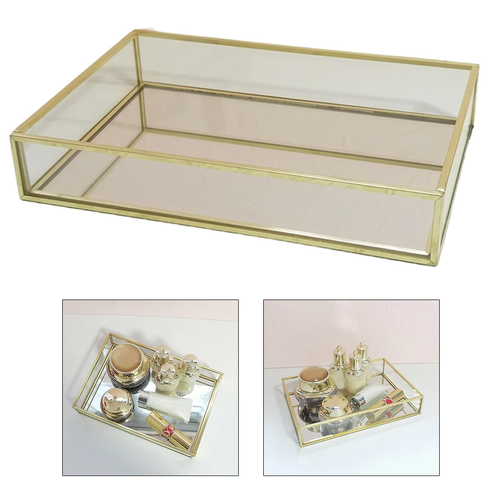 Retro Glass Mirror Decorative Storage Tray for Makeup Display Bracelet Table Makeup Organizer Drawers Cube Storage Jewelry Tray