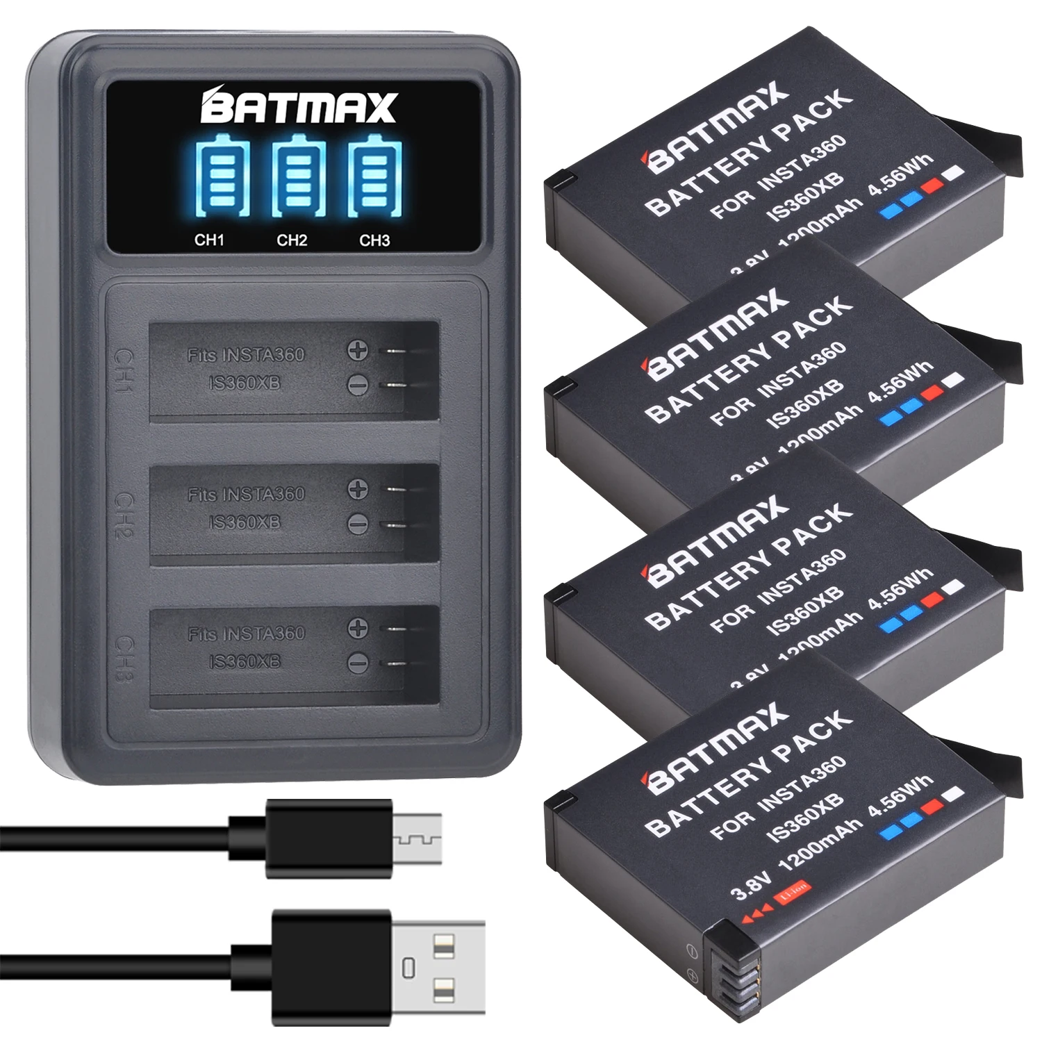 

Batmax IS360XB Replacement Battery+ LED USB 3-Slots Charger Compatible for Insta360 ONE X Camera