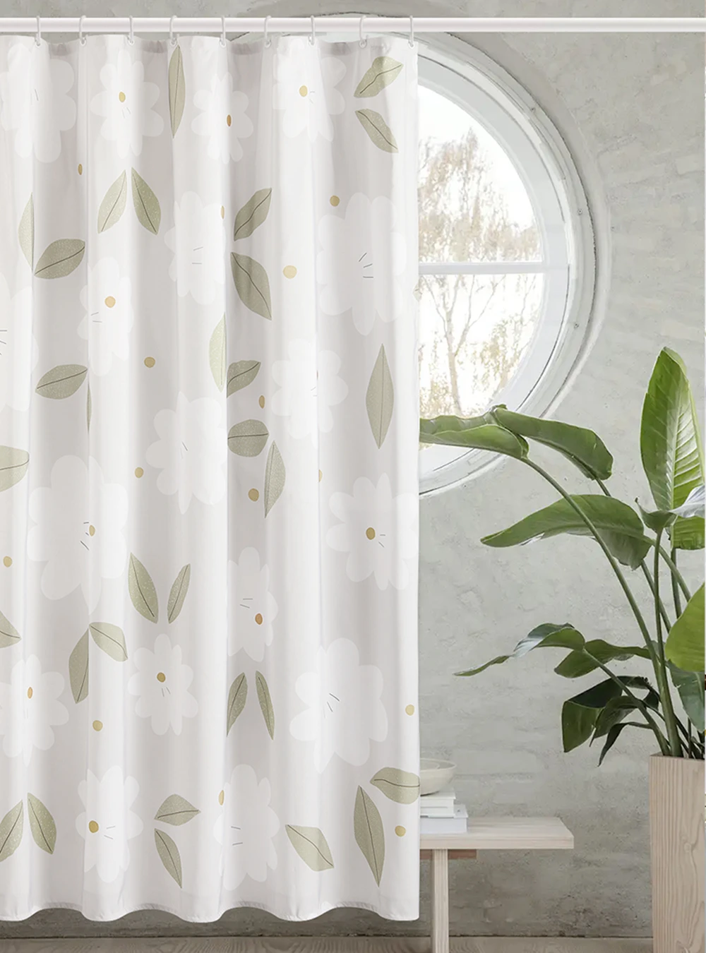 Shower Curtain with Hooks, Waterproof Fabric, Thick Mildewproof, Home Curtains, Bathroom Curtains, Not in Summer, Flowers Style