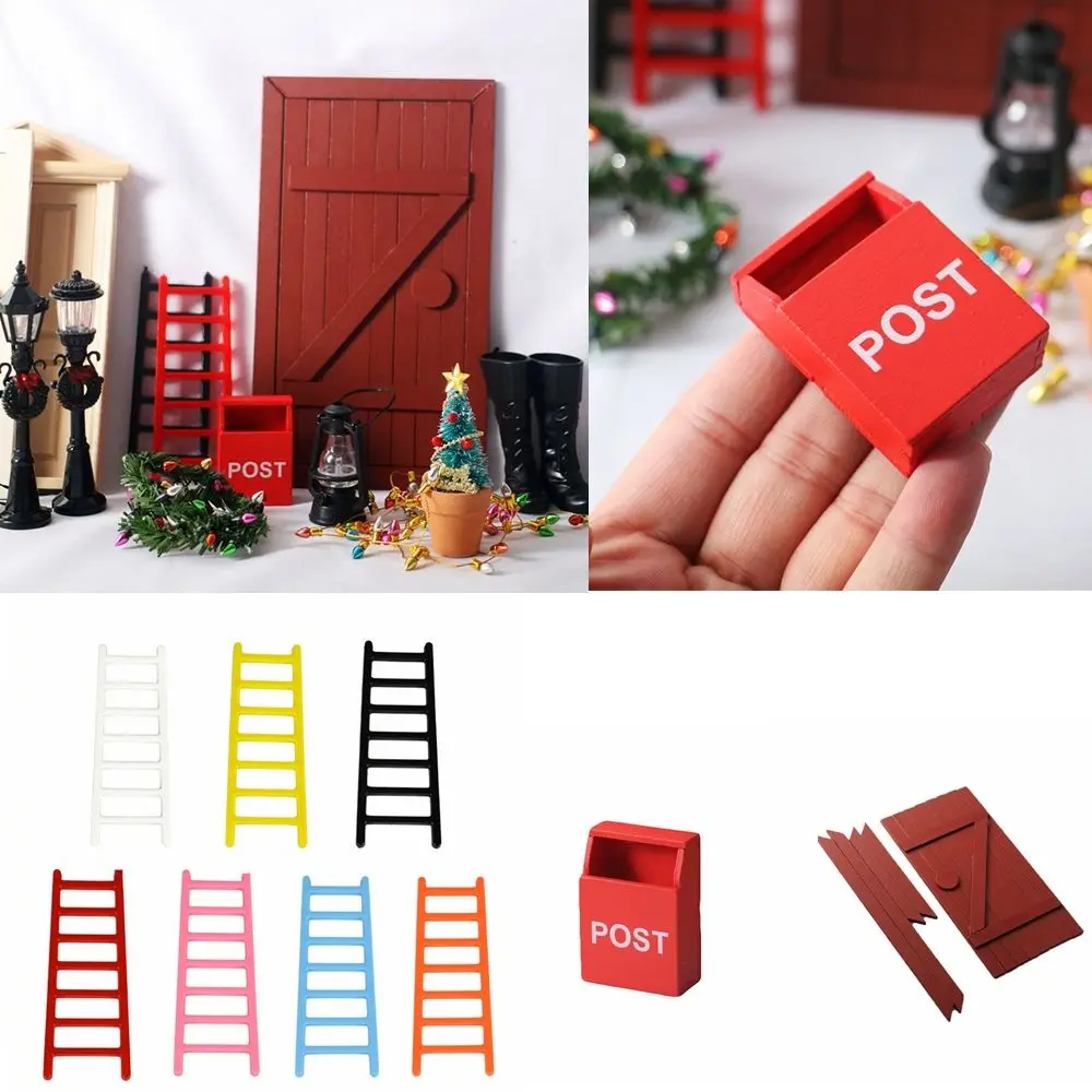 Dollhouse 1:12 1:6 Courtyard Decor Decoration Crafts Wooden Door Simulation Ladder Christmas Decoration Mini Mailbox