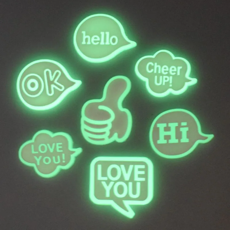 10 pcs Fashion New Designs Clear White Phrase Hi Hello Love You Thumds Up Cheer Up Glow In The Dark DIY Accessories Patches