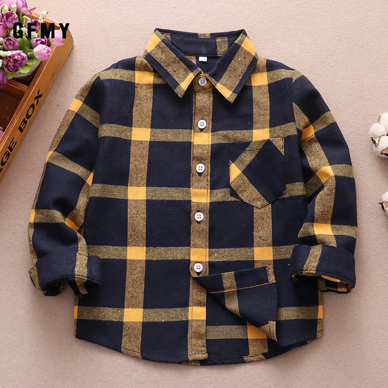 GFMY Boys shirts for Girls British Plaid child Shirts kids school Blouse red tops clothes Kids Children plaid 12 years