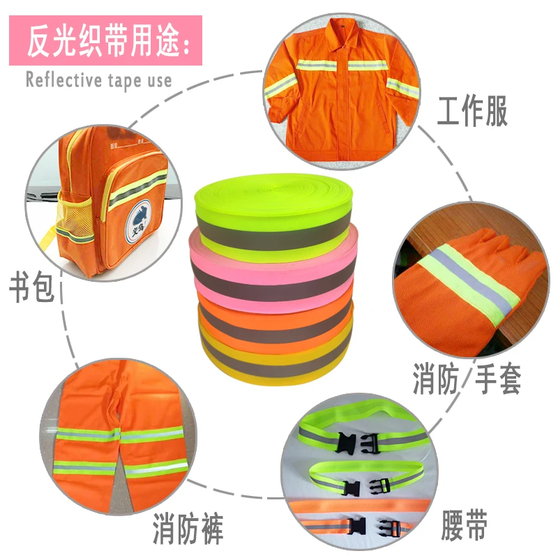 5Y 10/15/20/25/50mm verde fluorescente sicurezza argento riflettente cucire su tessuto nastro cinturino gilet tessitura cintura di avvertimento