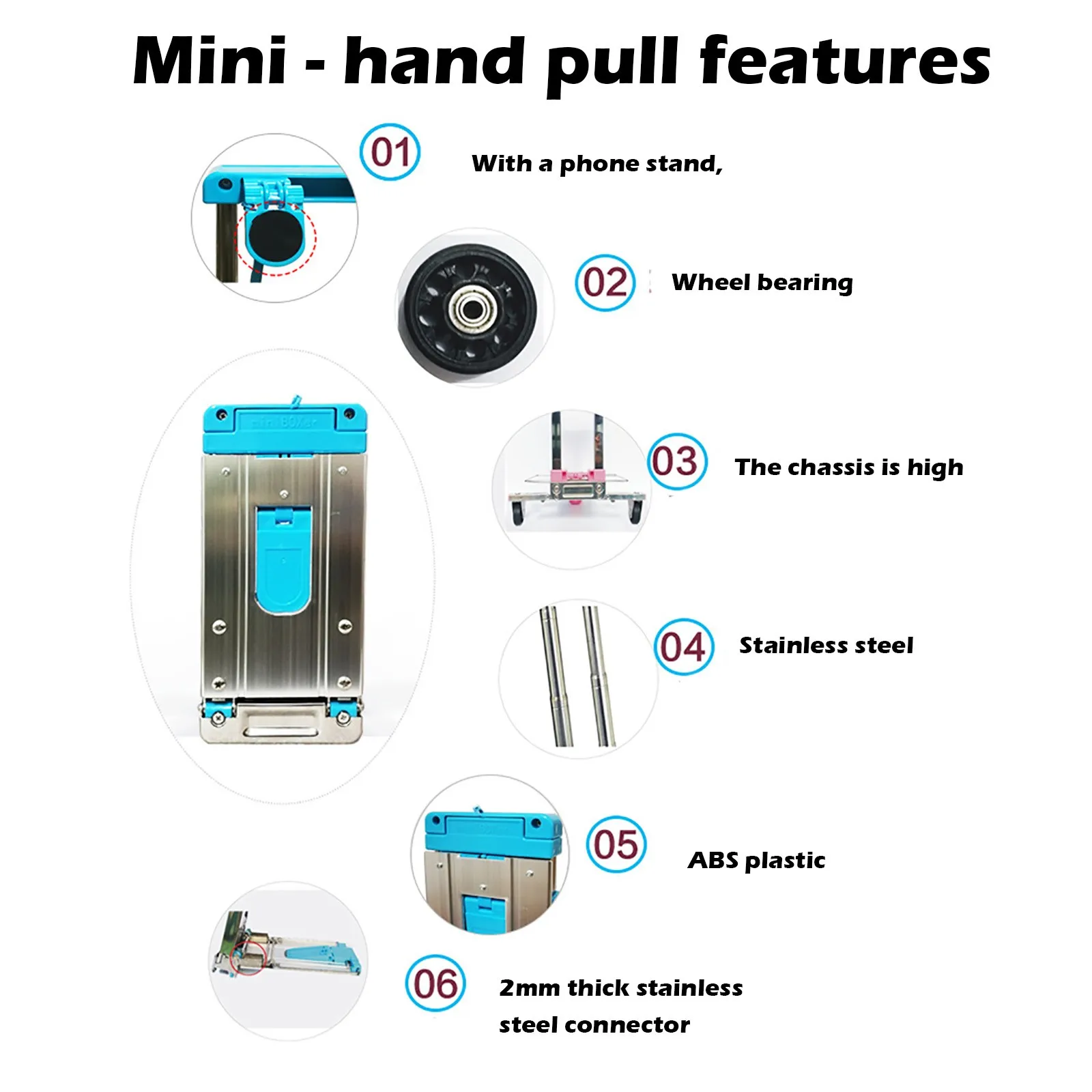 Mini Household Foldable Moving Tool Trailer Stainless Steel Cart Shopping Travel Luggage For Home Office Work Portable Colorful