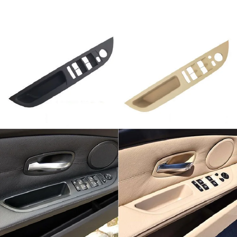 

Beige Black Armrest Car left front driver's seat LHD Interior Door Handle Inner Panel Pull Trim Cover For BMW 5 Series E60