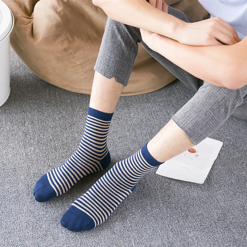 3 Pairs Men Navy Socks Business Socks Stripe Anchor Star Snow Male Autumn Winter Crew Socks Comfortable Cotton Casual Socks