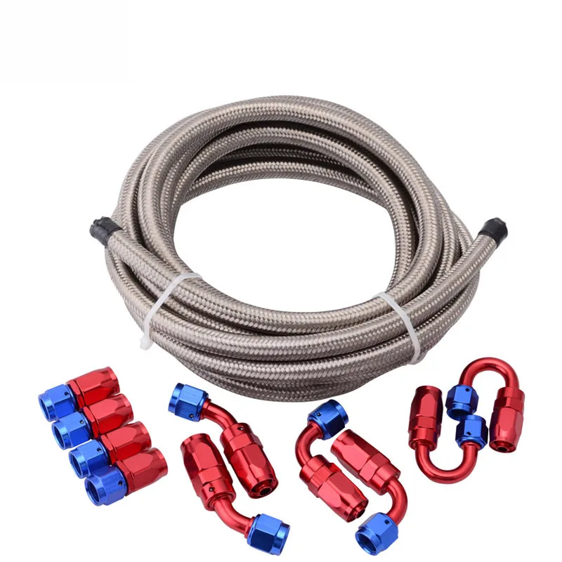 1Set 5m AN6 304 Stainless Steel Braided ptfe Oil/Fuel Oil Line + Hose End Adaptor Kit 0+45+90+180 Swivel Hose End fuel hose line