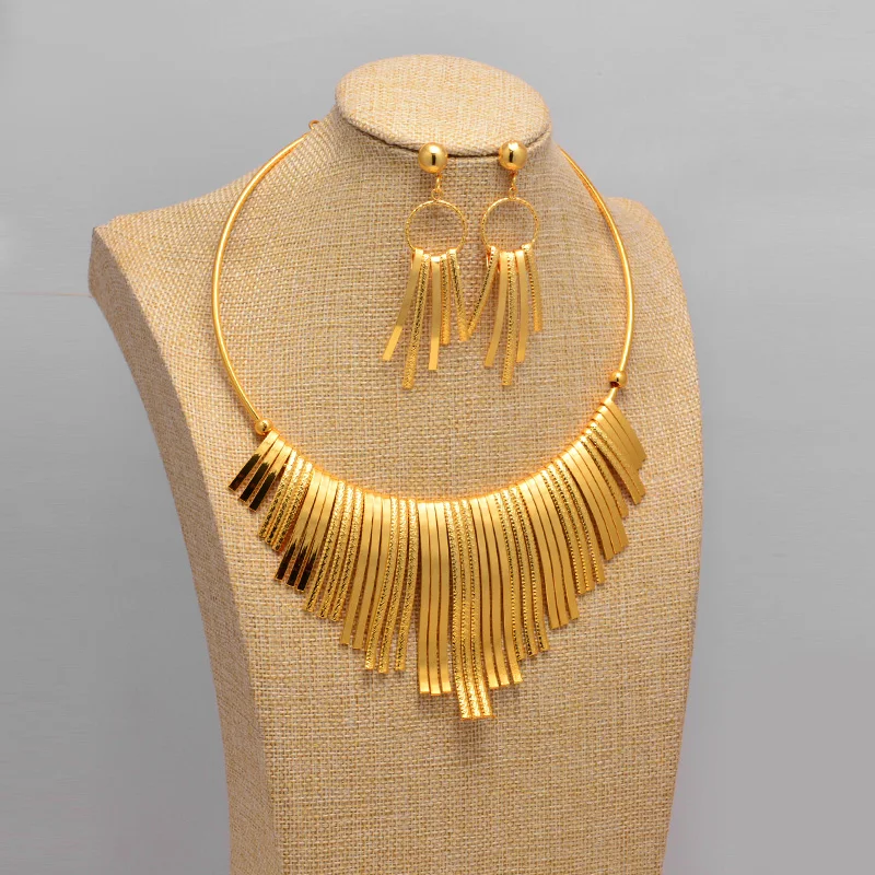 African jewelry set nigerian wedding For Women Bridal African Gold Color Jewelry Set Dubai Necklace Earrings Bride Gift