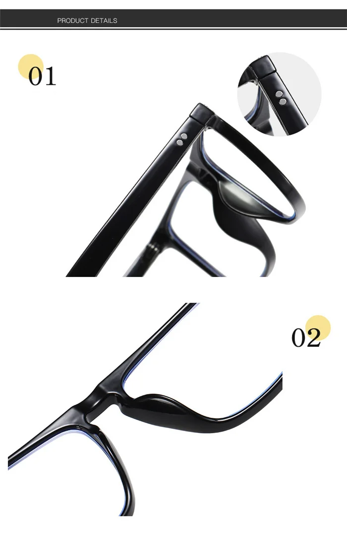 Blaulichtblockierende quadratische Myopie-Brille, fertig, Unisex, Retro, schwarzer Rahmen, verschreibungspflichtige Brille für Studenten, 0–0,5–0,75 bis –6,0 – Detail 7