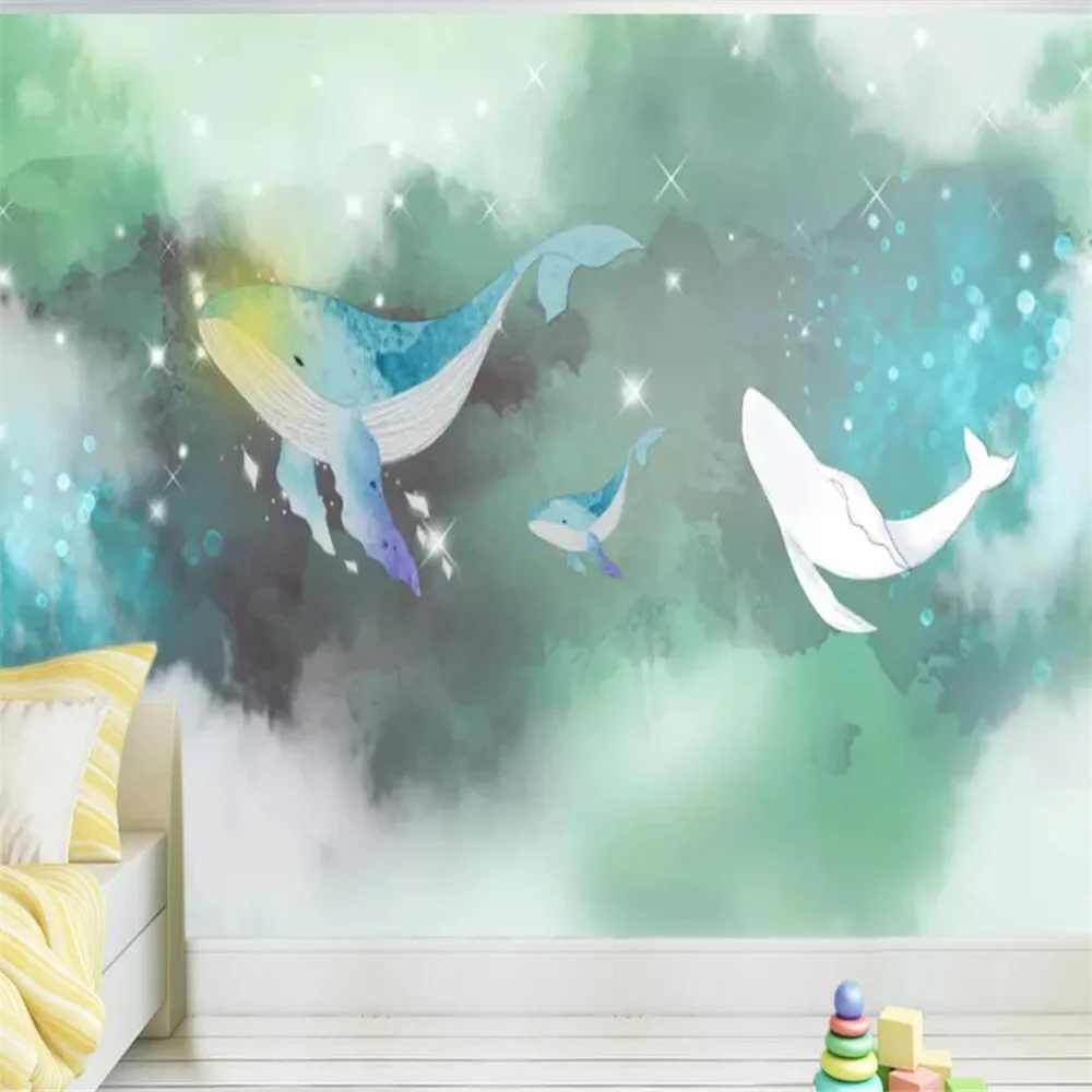 

Milofi custom 3D wallpaper mural whale hand drawn cartoon children's room starry background wall decoration painting wallpaper