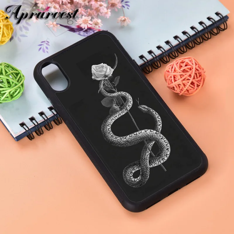 Aprarvest Snake & Flower Print Silicone Rubber Phone Case Cover For iPhone 6 6S 7 8 PLUS X XS XR 11 12 MINI PRO MAX