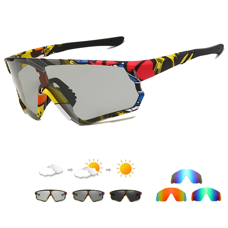 New Printing Polarized Photochromic Outdoor Cycling Glasses Bicycles Sports Sunglasses Men Women Bicycle Eyewear