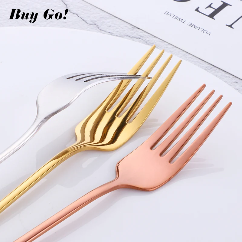 1 PCS Stainless Steel Korean Rainbow Cake Fruit Fork Dinner Salad Fork Tableware Gold Dessert Fork for Hotel Party Kitchen Tool