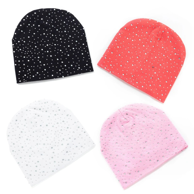 

Geebro Children Crystal Dot Cotton Soft Beanies Girls Baby Lovely Skullies Hats Boys Toddler Solid Color Cute Casual Caps Bonnet