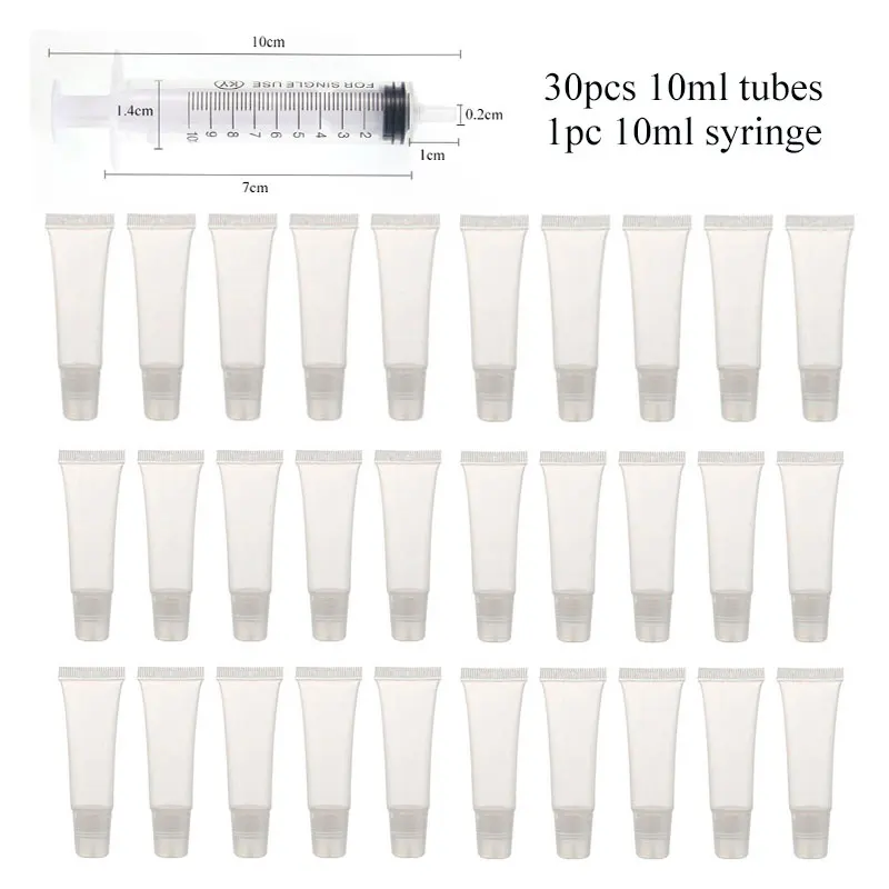 주사기 포함 빈 립글로스 튜브, 투명 소프트 립글로스 용기, 리필 가능한 립글로스 튜브, DIY 화장품 메이크업