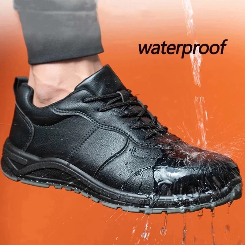 Black Safety Shoes Men Steel Toe Shoes Work Shoes Sneakers Male Anti-puncture Indestructible Security Boots Waterproof Leather