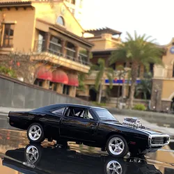 Coche de aleación de Dodge Charger para niños, vehículo de Metal fundido a presión, modelo de coche deportivo, simulación de sonido, luz, juguete para regalo, 1:32