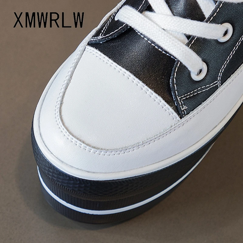 XMWRLW Sneakers alte da donna Sneakers Casual in pelle con lacci bianche/nere per donna primavera autunno scarpe Sneaker con tacchi alti