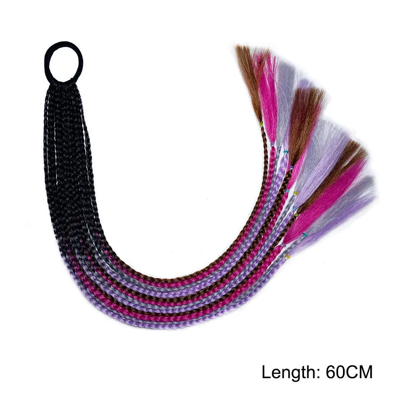 60cm Hair Color Gradient Dirty Braided Ponytail 12Pcs/Pack Colorful Elastic Hair Band Rubber Band Hair Accessories Wig Headband