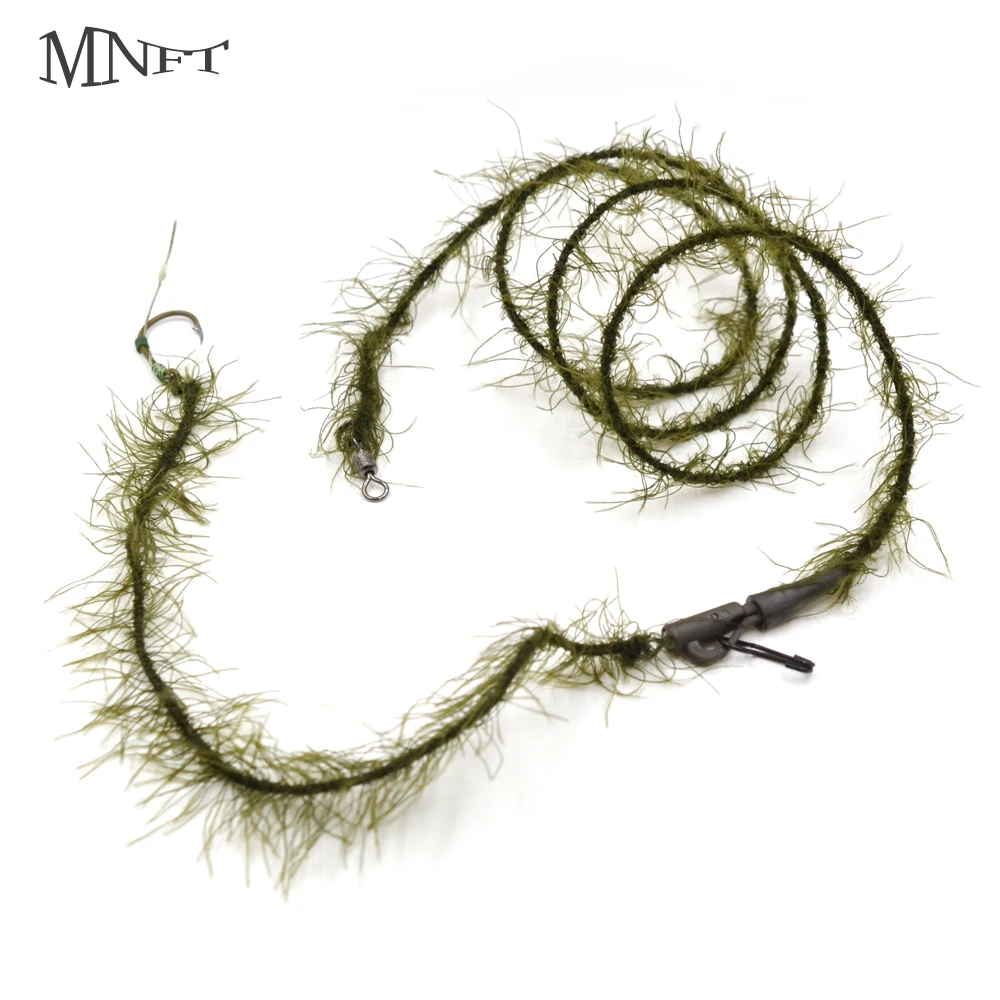 MNFT 2Pcs Carp Fishing Line Realistic Weed Lead Core 35lb Line Barbed Hook Size 2 4 6 8 Rolling Swivel Hair Rig Fishing Tools