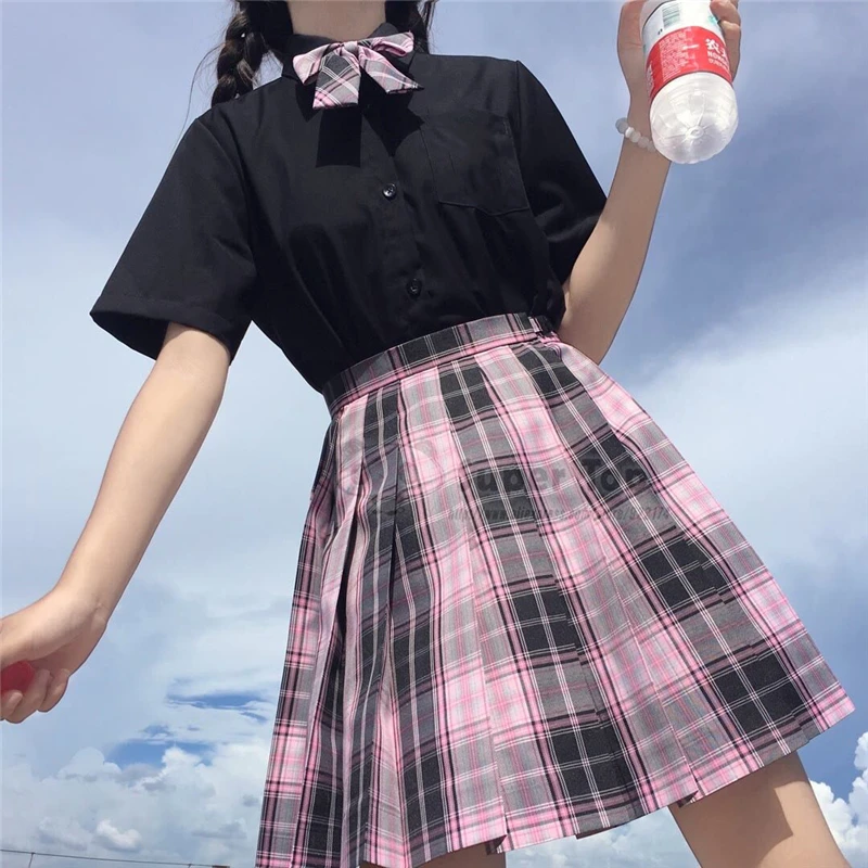 Hot Girl JK Uniform Skirt Original Students Pink Pleated Skirt Short Skirt Suit Full Set Summer Autumn Girls' School Uniforms