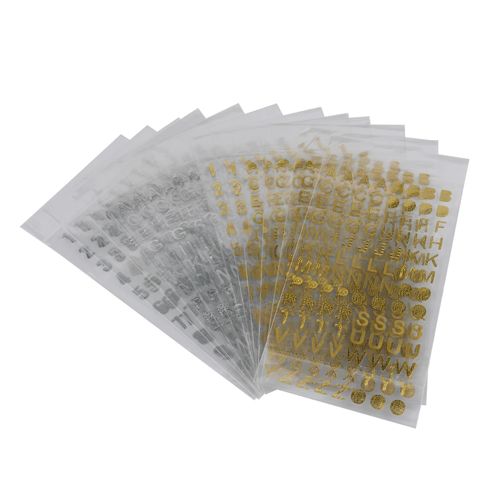 Flashing Bronzing Decorative Stickers Alphabet Character Numeral Style Small Sticker Photo Album Hand Account Decoration 6 Sheet