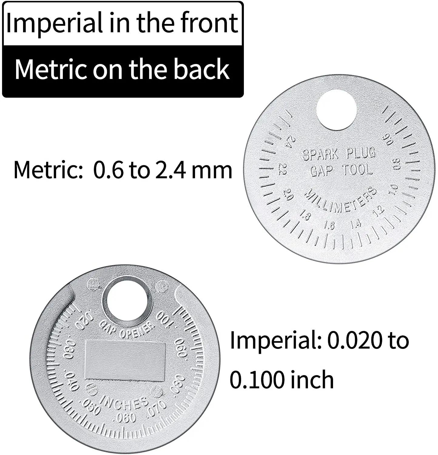 Herramienta de medición de espacio de bujías tipo moneda, calibrador de espacio de bujías escalonado de 0.020 a 0.100 pulgadas, 1 ud.