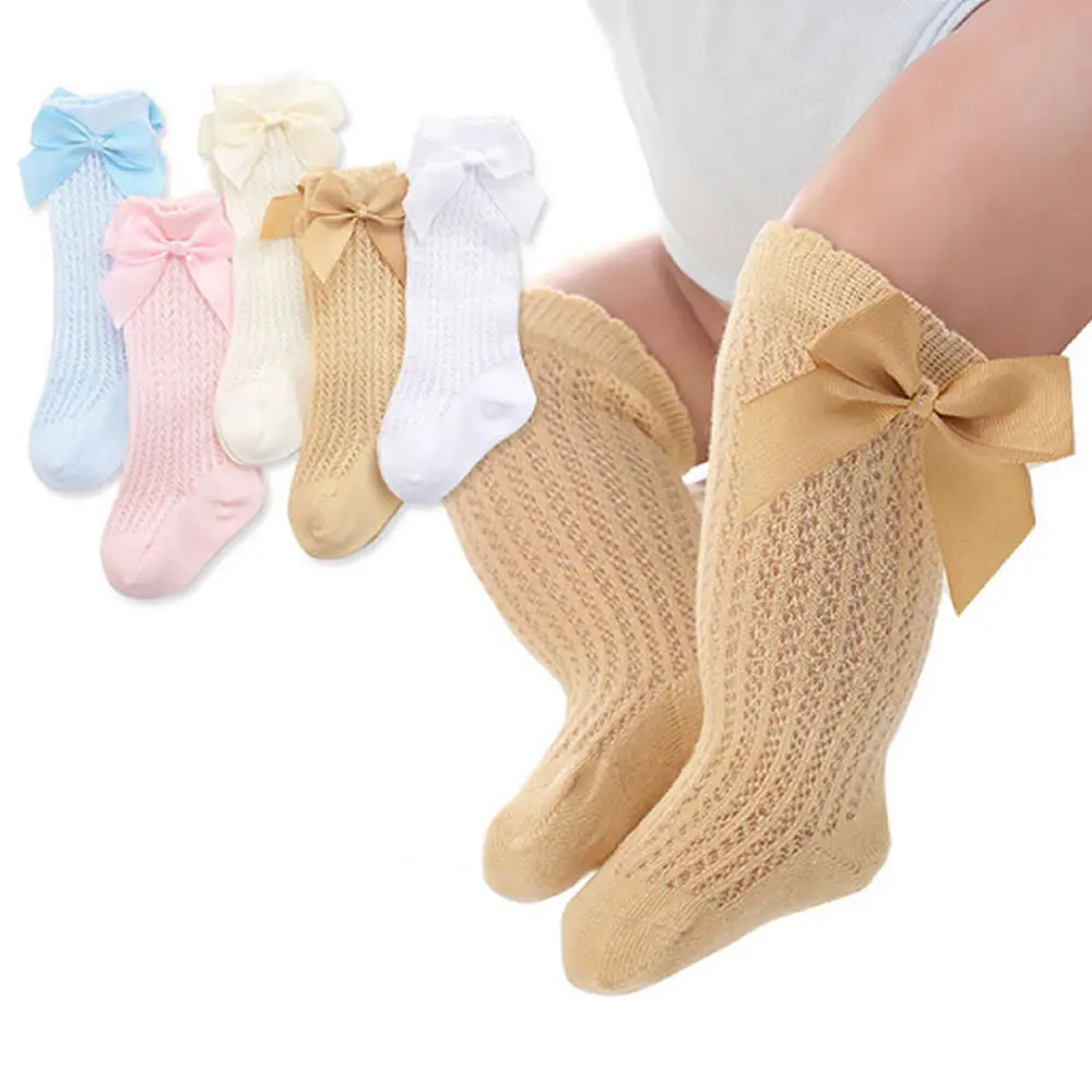 

Baby Girls non-slip Socks Knee High Bows Girl Cute Baby Sock Cotton Long Tube White Pink princess Children Socks