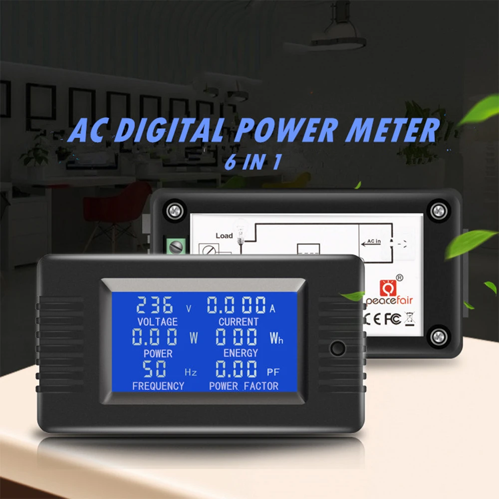 6in1 AC 80V-260V 220V 100A Single Phase Digital Ampermeter Power Energy Voltmeter Ammeter Volt Watt Kwh Factor Meter Split CT