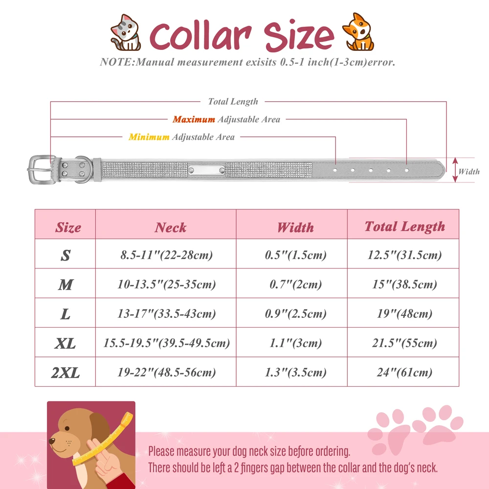 Personalized Dog Collar Crystal Rhinestone Dog Collars Anti-lost Soft Padded ID Collar Free Engraved For Small Medium Large Dogs