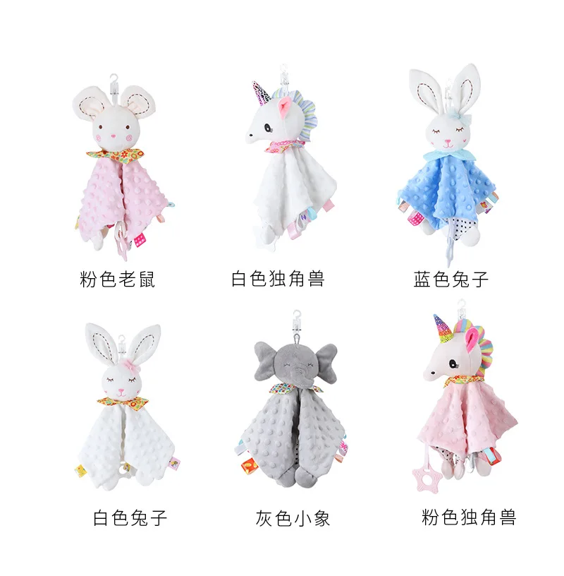 Baby Plush Stuffed Toys Security Tag Cute Stuffed Animal Blanket Comforter r Bunny Soothe Appease Towel Newborn Baby Shower Gift