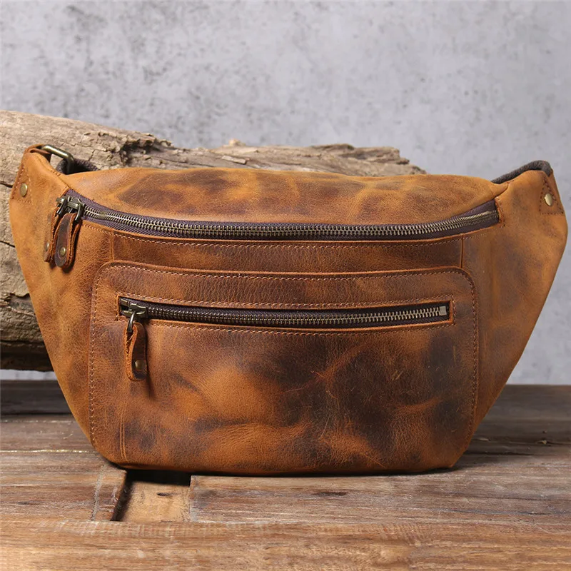 PNDME vintage crazy horse cowhide men chest bag multi-function genuine leather waist pack real leather shoulder messenger bags