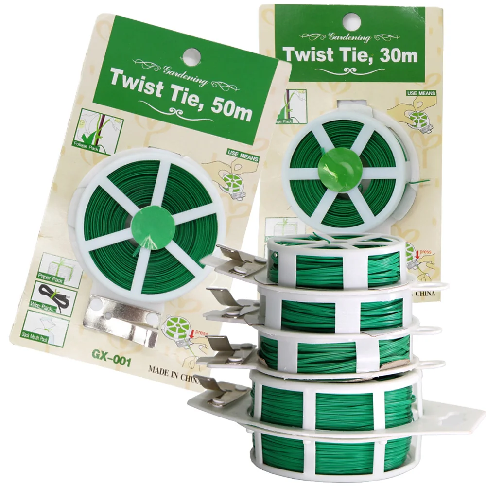 1pc 30/50M Durable Plant Tie Green Coating with Cutter Strong Twisted Cord Garden Bonsai Support Gardening And Outdoor Use Suppl