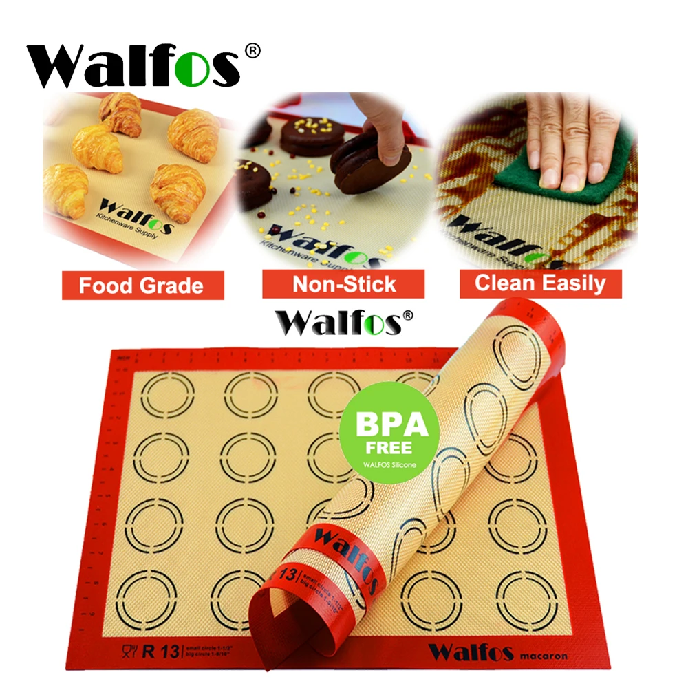 Walfos Non-Stick Silicone Baking Mat Pad Sheet Baking Pastry Tools Rolling Dough Mat Large Size For Cake Cookie Macaron