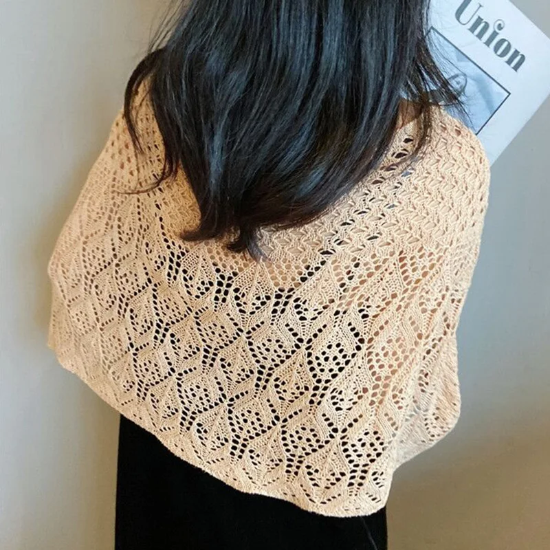 Châle d\'été court en dentelle, tricot coréen, Crochet ajouré, en soie glacée, en coton, pull, faux col pour femmes, cape de protection du cou,